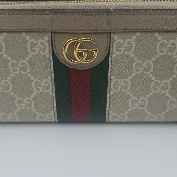 Gucci Ophidia GG Beige W/ Green & Red Sherry Zip Around Long Wallet (EUC)(COA)✨️ - Picture 7 of 15